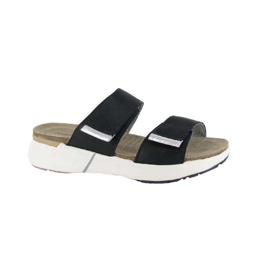 Naot Calliope Soft Black Silver Woven | Sandals