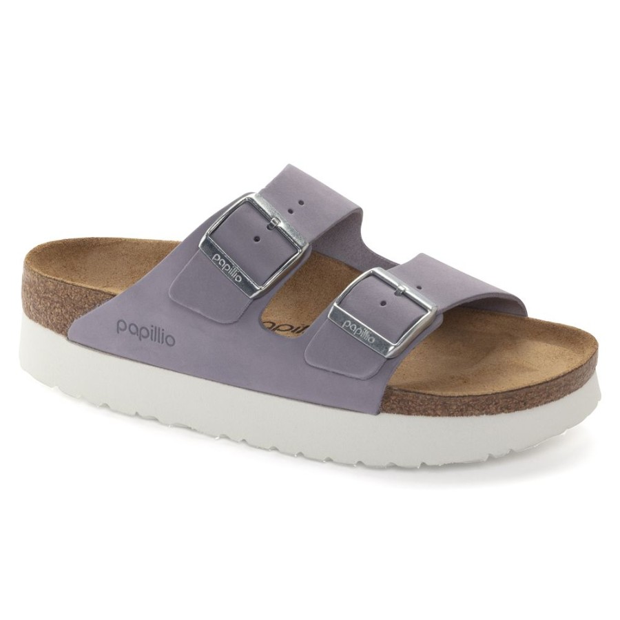 Birkenstock Arizona Platform Purple Fog Suede Narrow Width Hard Footbed | Sandals