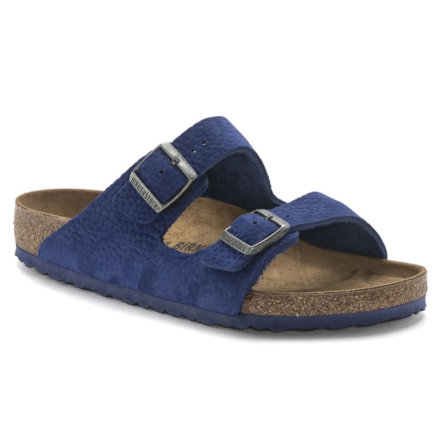 Birkenstock Arizona Desert Buck Indigo Blue Nubuck Leather Regular Width Hard Footbed | Sandals