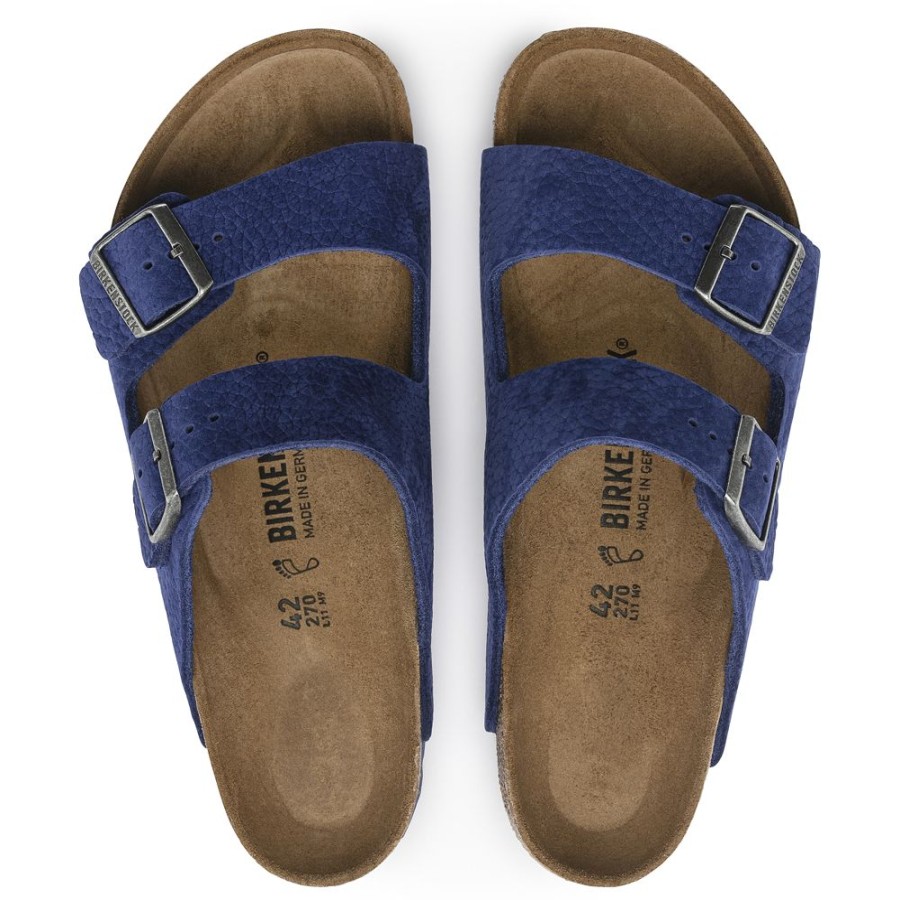 Birkenstock Arizona Desert Buck Indigo Blue Nubuck Leather Regular Width Hard Footbed | Sandals