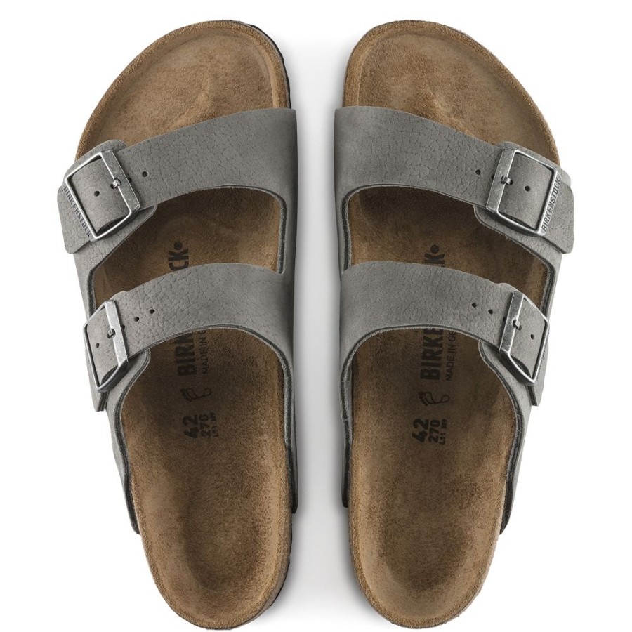 Birkenstock Arizona Desert Buck Whale Gray Regular Width Hard Footbed | Sandals