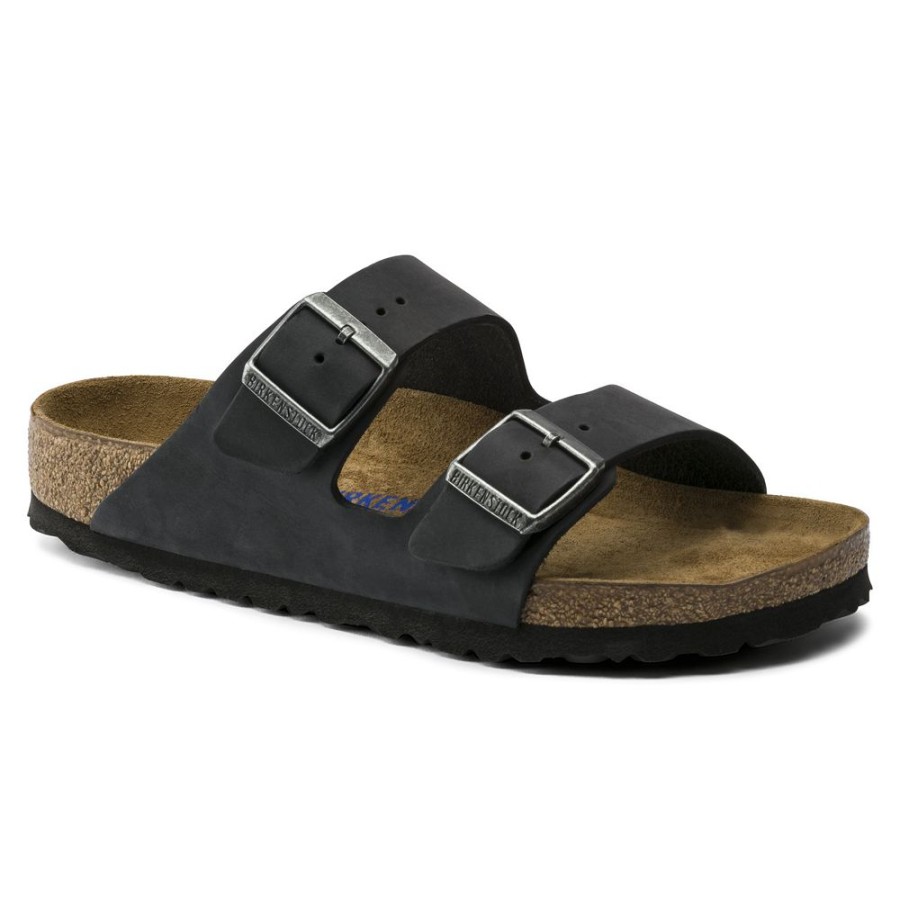 Birkenstock Arizona Black Oiled Regular Width Soft Footbed | Sandals