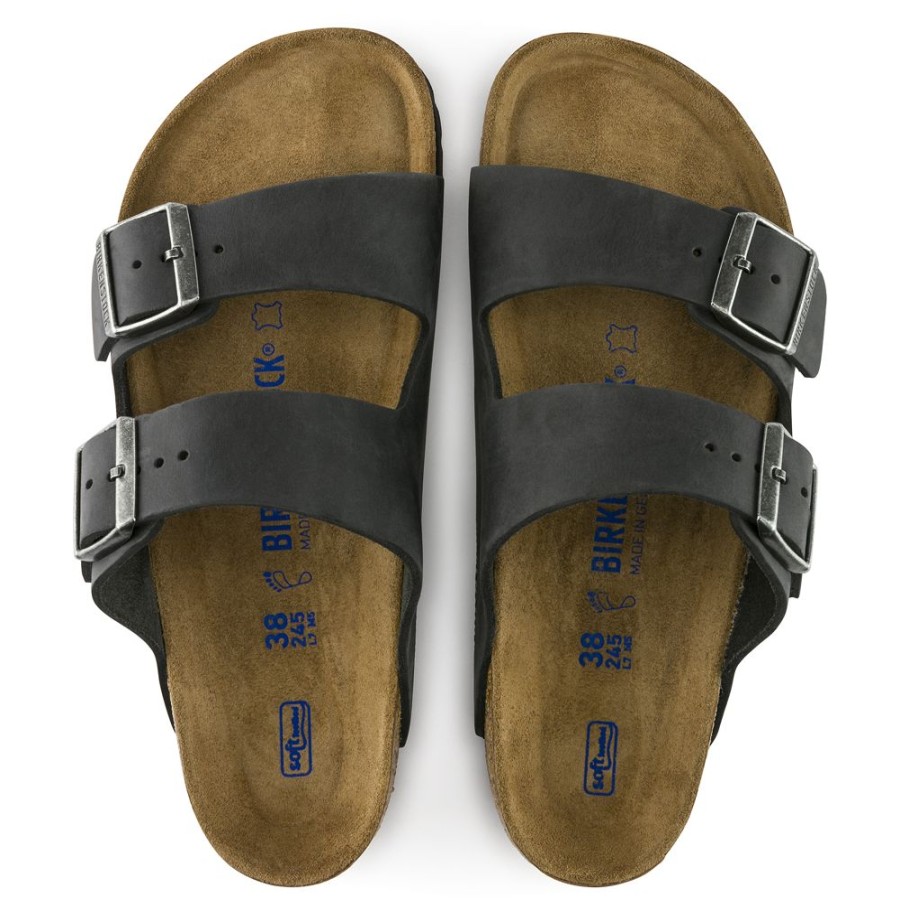 Birkenstock Arizona Black Oiled Regular Width Soft Footbed | Sandals