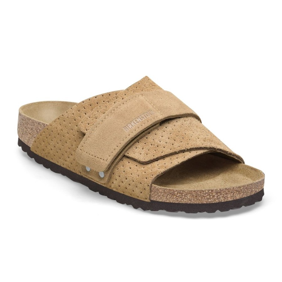 Birkenstock Kyoto New Beige Suede Embossed Regular Width Hard Footbed | Sandals