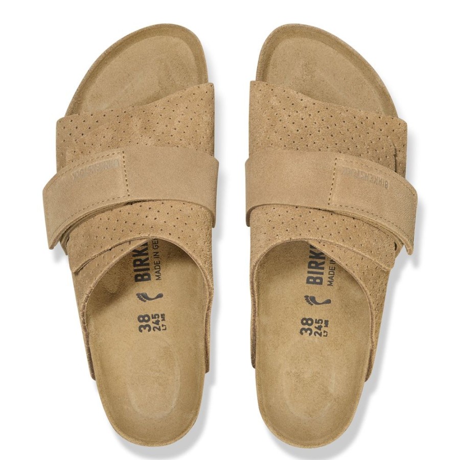 Birkenstock Kyoto New Beige Suede Embossed Regular Width Hard Footbed | Sandals