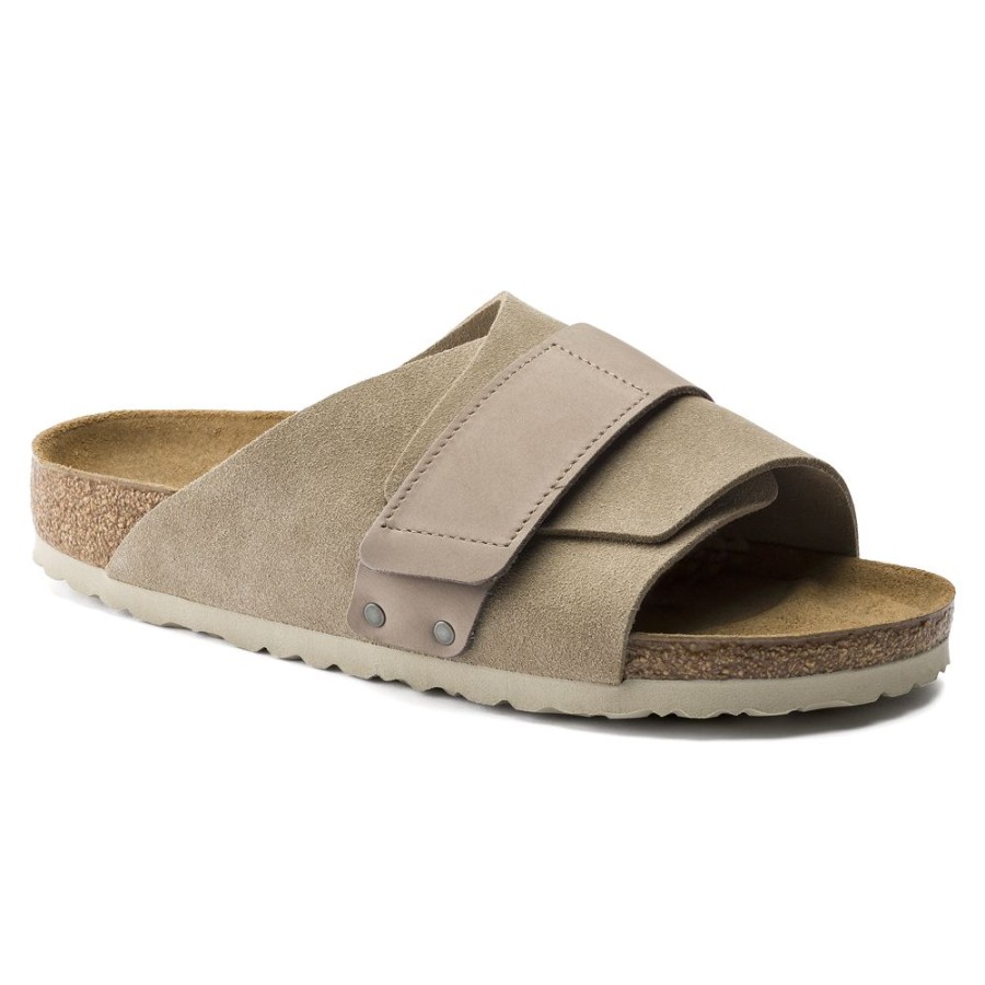 Birkenstock Kyoto Taupe Suede Leather Narrow Width Hard Footbed | Sandals