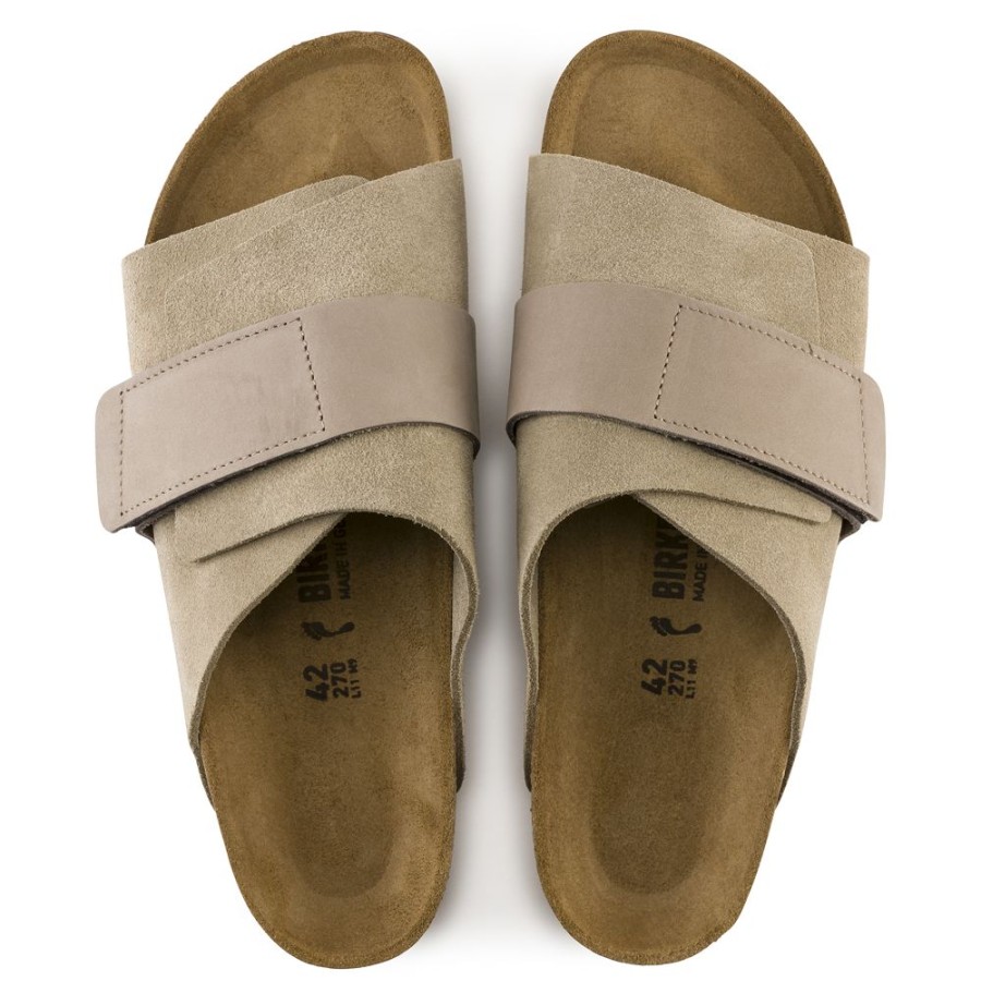 Birkenstock Kyoto Taupe Suede Leather Narrow Width Hard Footbed | Sandals