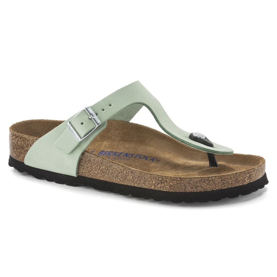 Birkenstock Gizeh Matcha Nubuck Leather Soft Footbed Regular Width | Sandals