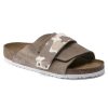 Birkenstock Kyoto Taupe Grey Camo Suede Leather Narrow Width Hard Footbed | Sandals