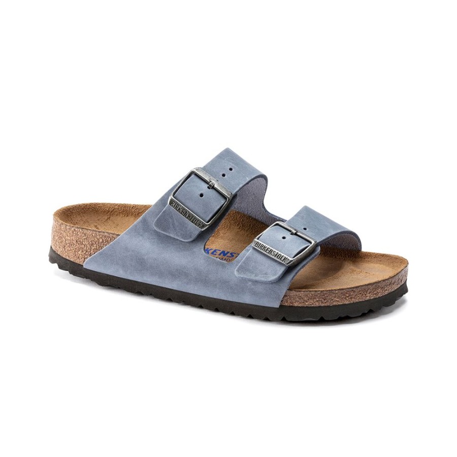 Birkenstock Arizona Dusky Blue Oiled Leather Regular Width Soft Footbed | Sandals