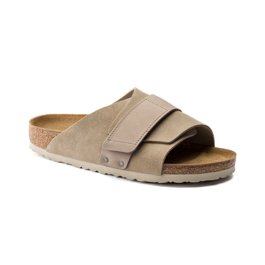 Birkenstock Kyoto Taupe Suede Leather Narrow Width Hard Footbed | Sandals