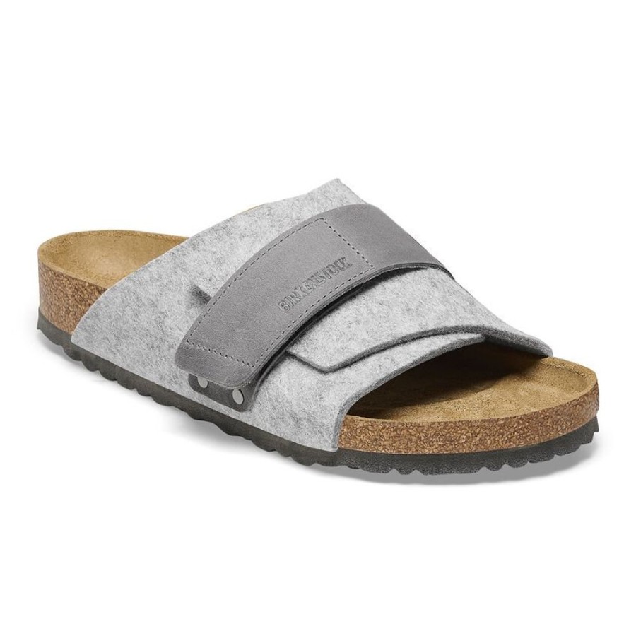 Birkenstock Kyoto Light Grey Wool Iron Oiled Narrow Width Hard Footbed | Sandals