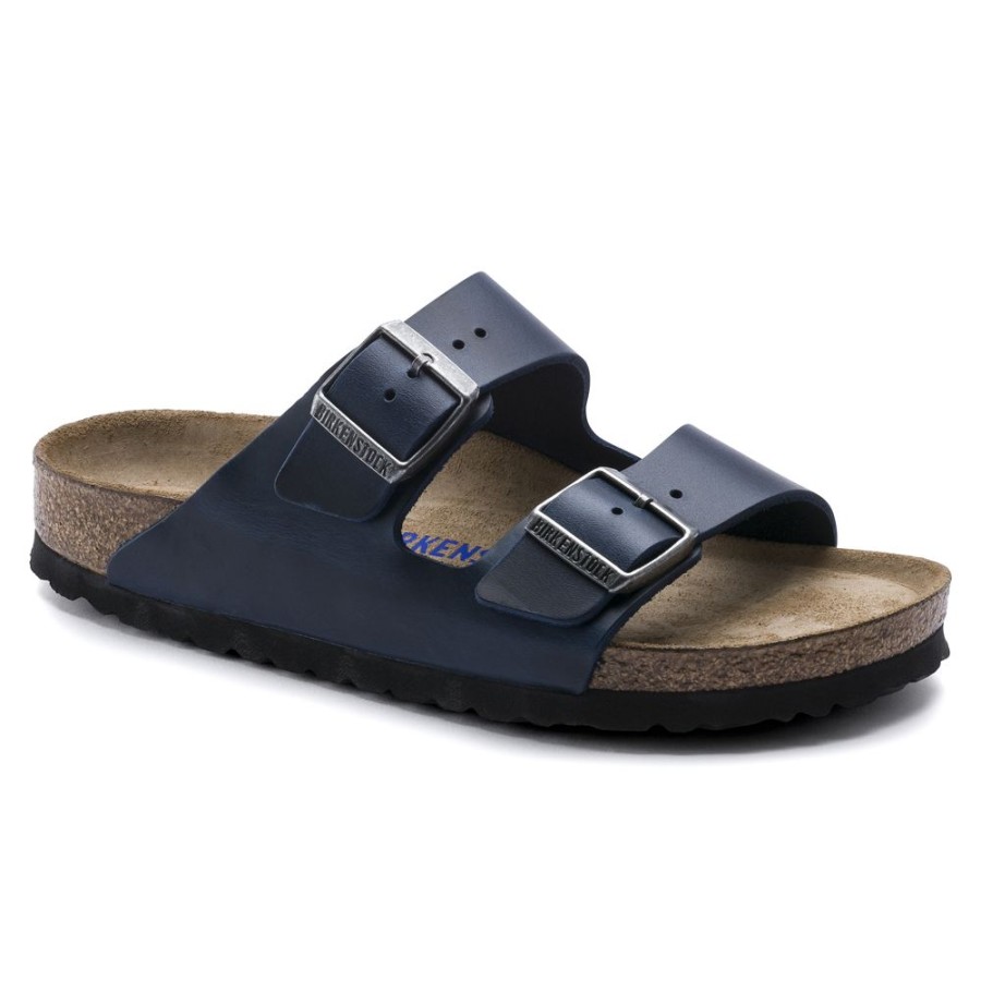 Birkenstock Arizona Blue Oiled Leather Narrow Width Soft Footbed | Sandals