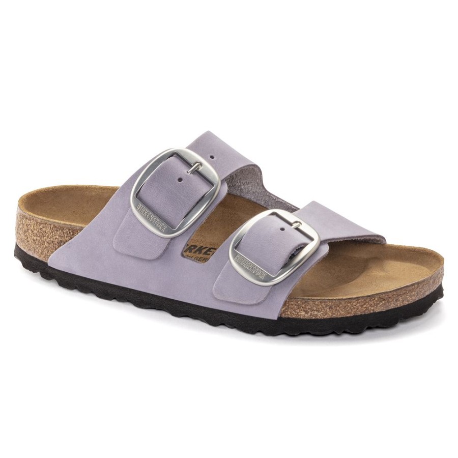 Birkenstock Arizona Big Buckle Purple Fog Nubuck Leather Narrow Width Hard Footbed | Sandals