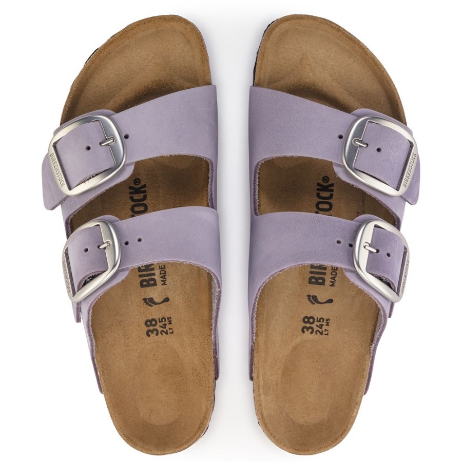 Birkenstock Arizona Big Buckle Purple Fog Nubuck Leather Narrow Width Hard Footbed | Sandals