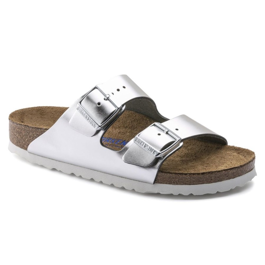 Birkenstock Arizona Metallic Silver Regular Width Soft Footbed | Sandals