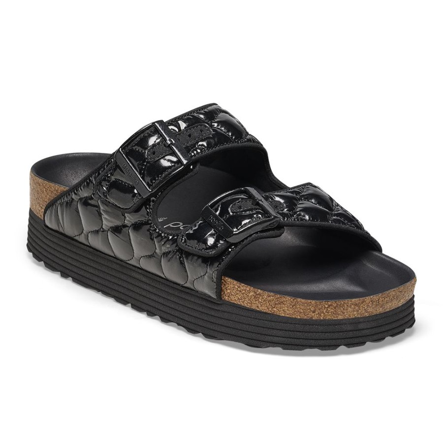 Birkenstock Arizona Platform Black Quilted Patent Narrow Width Hard Footbed | Sandals