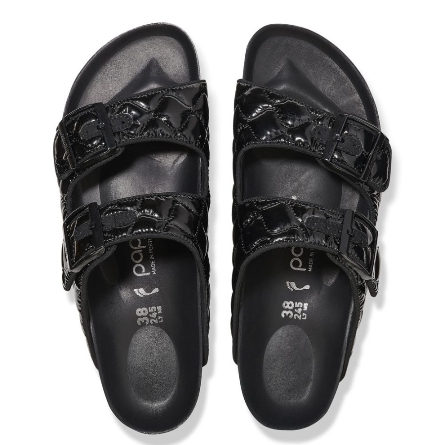 Birkenstock Arizona Platform Black Quilted Patent Narrow Width Hard Footbed | Sandals