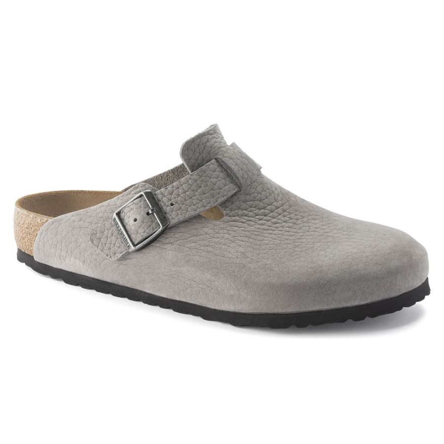 Birkenstock Boston Whale Grey Nubuck Leather Regular Width Hard Footbed | Casual