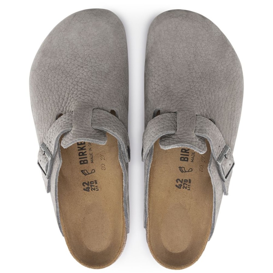 Birkenstock Boston Whale Grey Nubuck Leather Regular Width Hard Footbed | Casual