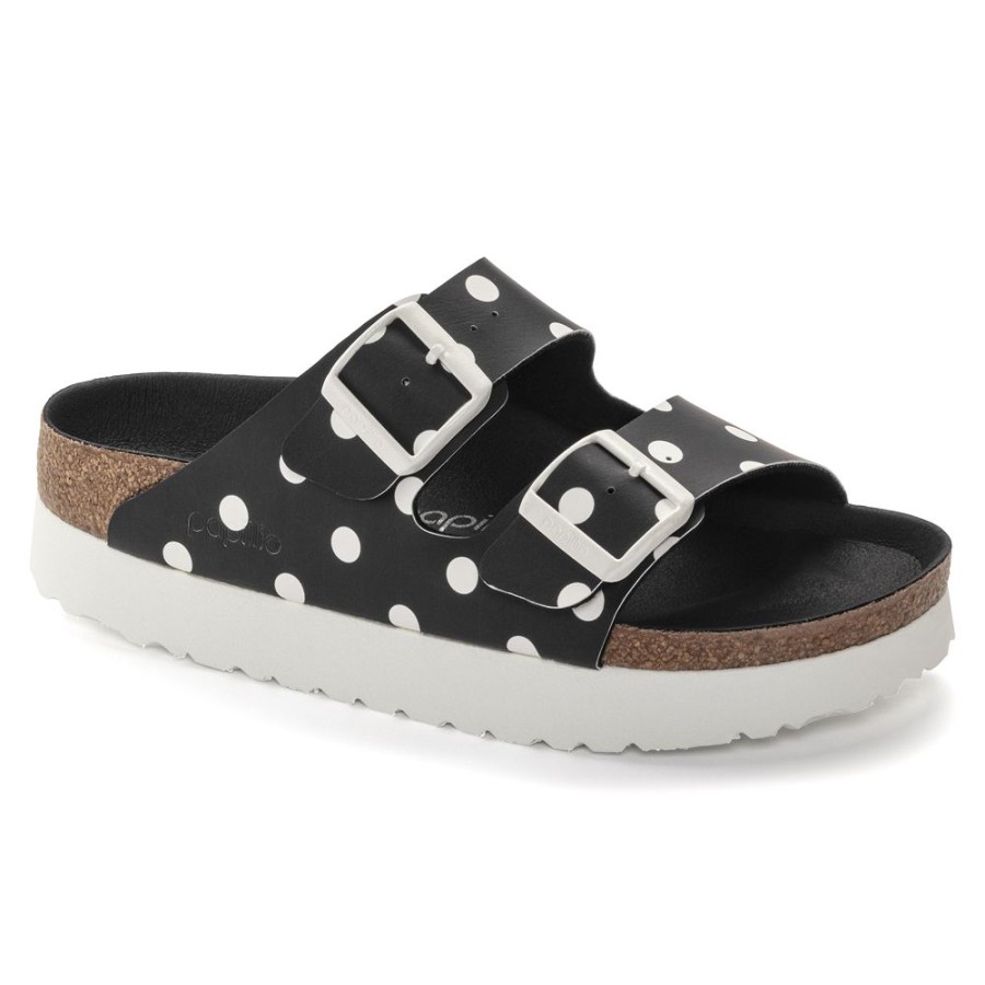 Birkenstock Arizona Platform Black White Dots Birko-Flor Narrow Width Hard Footbed | Sandals