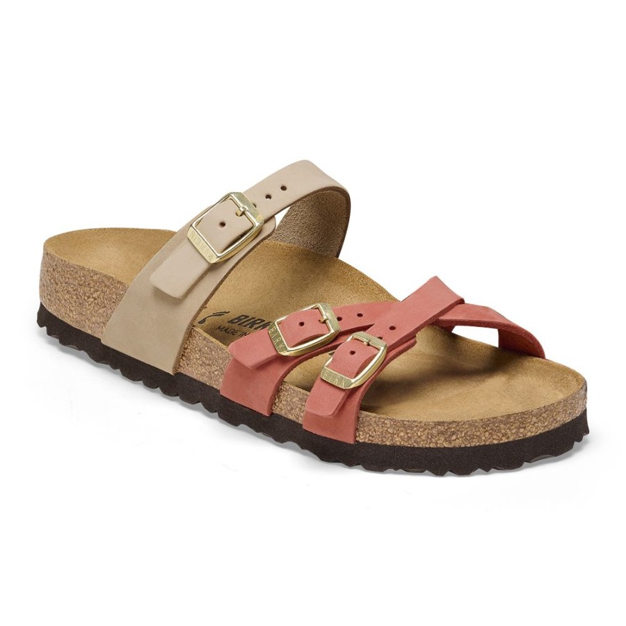 Birkenstock Franca Split Mars Red Sandcastle Nubuck Leather Regular Width Hard Footbed | Sandals