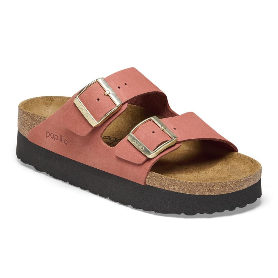 Birkenstock Arizona Platform Mars Red Nubuck Leather Narrow Width Hard Footbed | Sandals