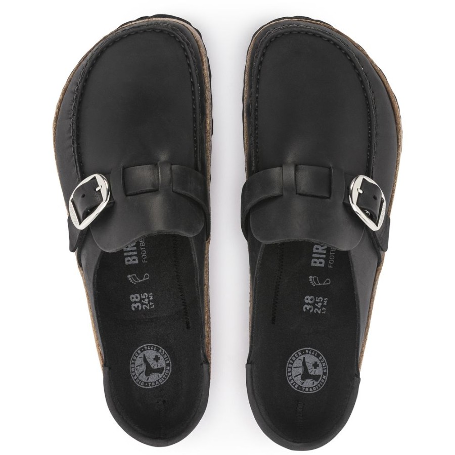 Birkenstock Buckley Black Oiled Leather Regular Width | Clogs