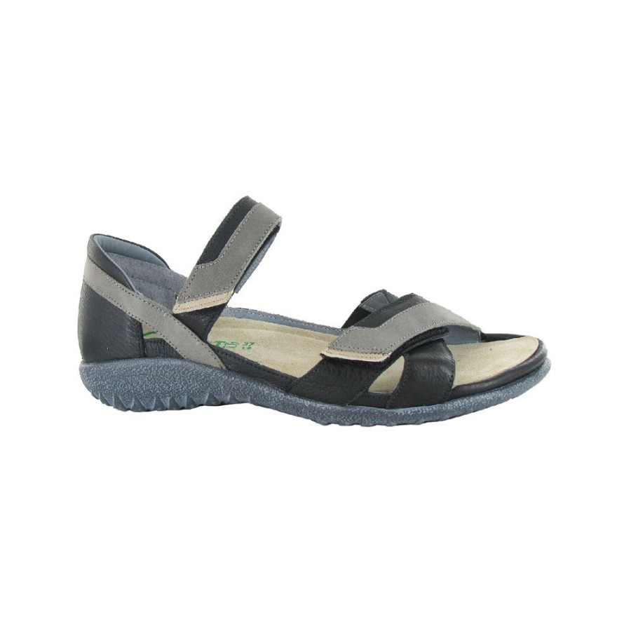 Naot Karawa Soft Black Foggy Grey Leather Women'S | Sandals