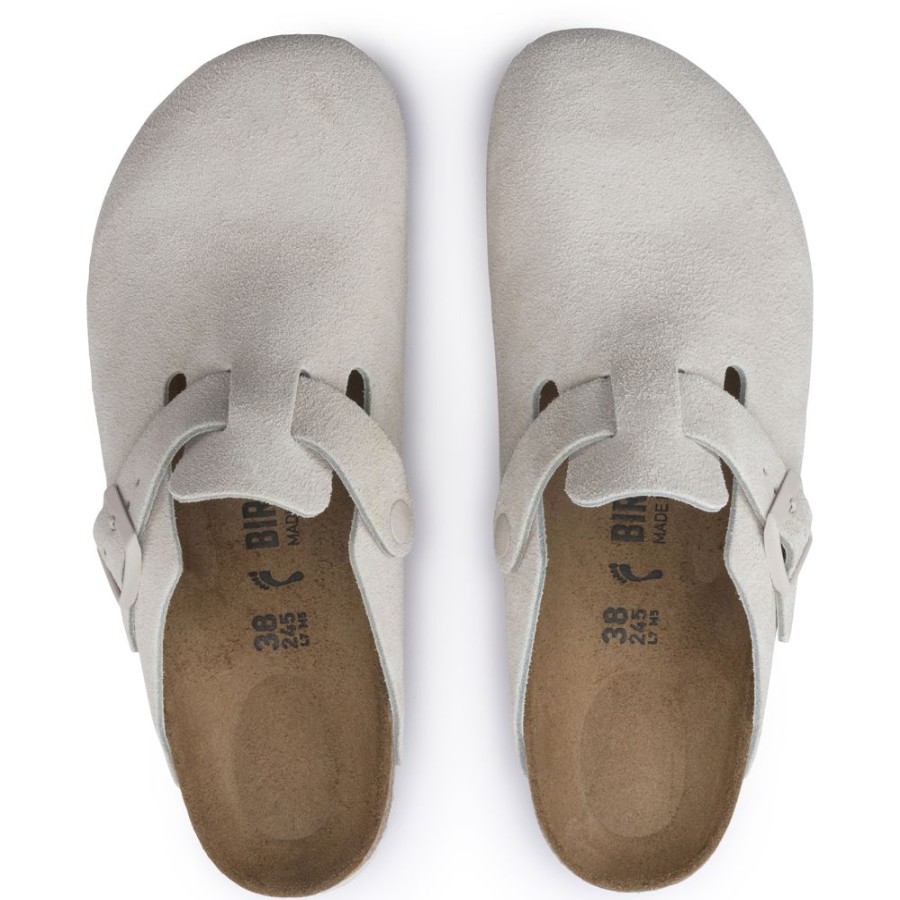 Birkenstock Boston Antique White Suede Leather Regular Width Hard Footbed | Clogs