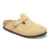 Birkenstock Boston Latte Cream Suede Leather Regular Width Hard Footbed | Clogs