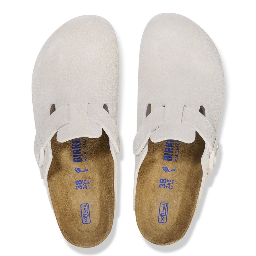 Birkenstock Boston Antique White Suede Regular Width Soft Footbed | Clogs