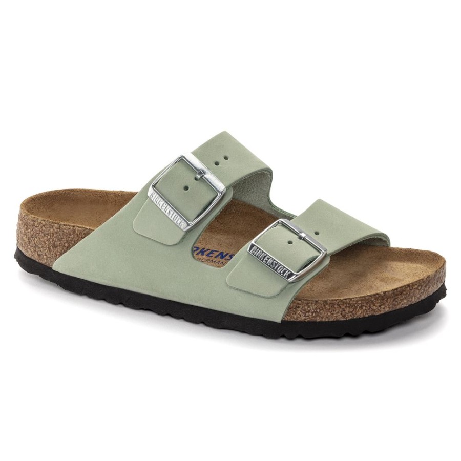 Birkenstock Arizona Matcha Nubuck Leather Narrow Width Soft Footbed | Sandals