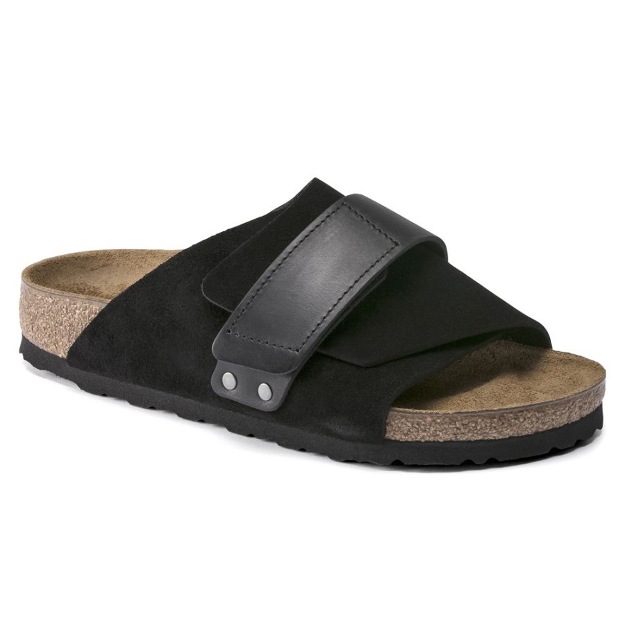 Birkenstock Kyoto Black Suede Leather Narrow Width Hard Footbed | Sandals