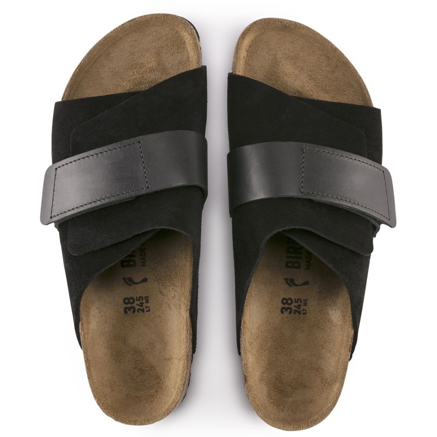 Birkenstock Kyoto Black Suede Leather Narrow Width Hard Footbed | Sandals