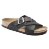 Birkenstock Lugano Black Oiled Leather Regular Width Hard Footbed | Sandals