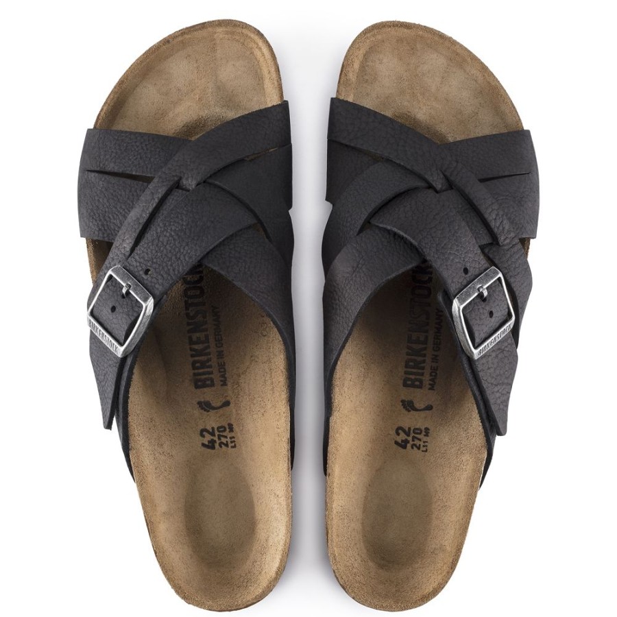 Birkenstock Lugano Black Oiled Leather Regular Width Hard Footbed | Sandals