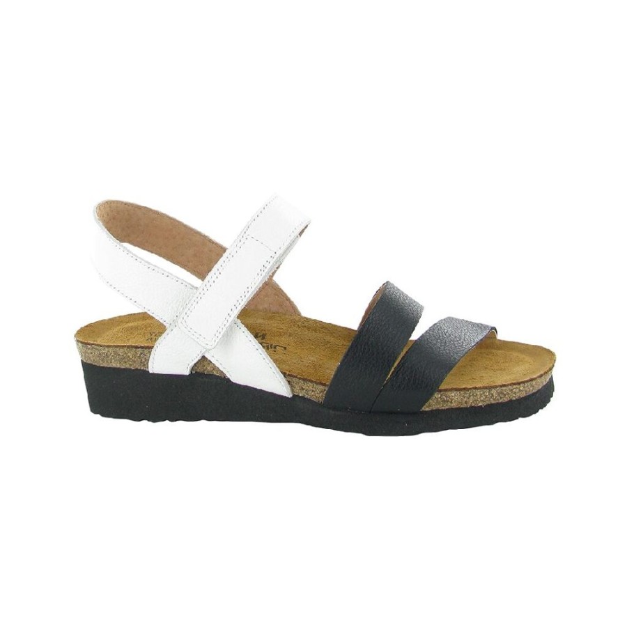 Naot Kayla Soft White Black Leather | Sandals