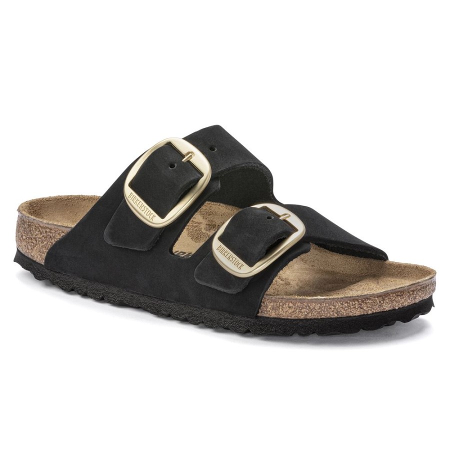 Birkenstock Arizona Big Buckle Black Nubuck Leather Regular Width Hard Footbed | Sandals