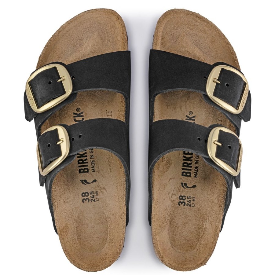 Birkenstock Arizona Big Buckle Black Nubuck Leather Regular Width Hard Footbed | Sandals