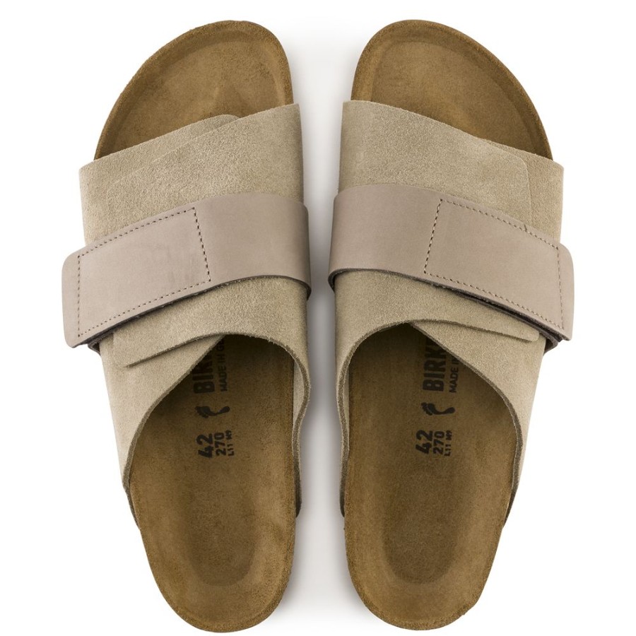 Birkenstock Kyoto Taupe Suede Leather Regular Width Hard Footbed | Sandals