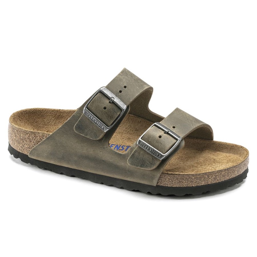 Birkenstock Arizona Faded Khaki Oiled Leather Regular Width Soft Footbed | Sandals