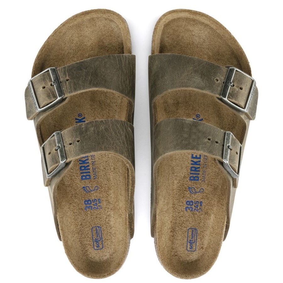 Birkenstock Arizona Faded Khaki Oiled Leather Regular Width Soft Footbed | Sandals