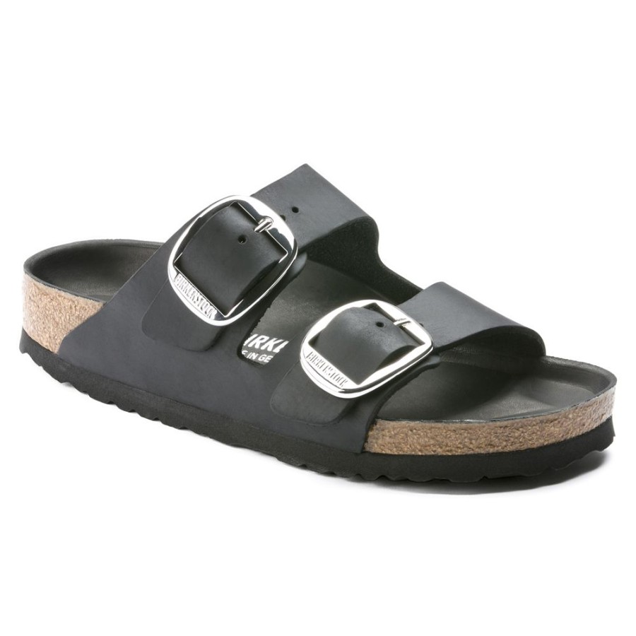 Birkenstock Arizona Big Buckle Black Oiled Leather Narrow Width Hard Footbed | Sandals