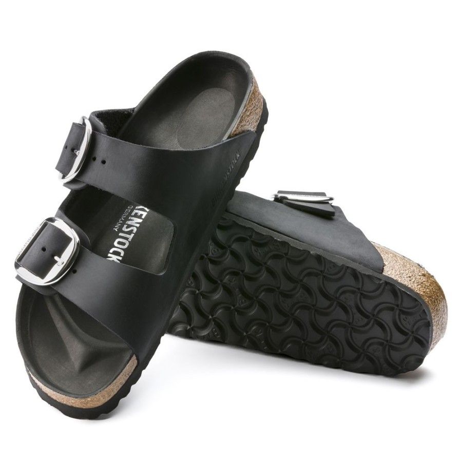 Birkenstock Arizona Big Buckle Black Oiled Leather Narrow Width Hard Footbed | Sandals