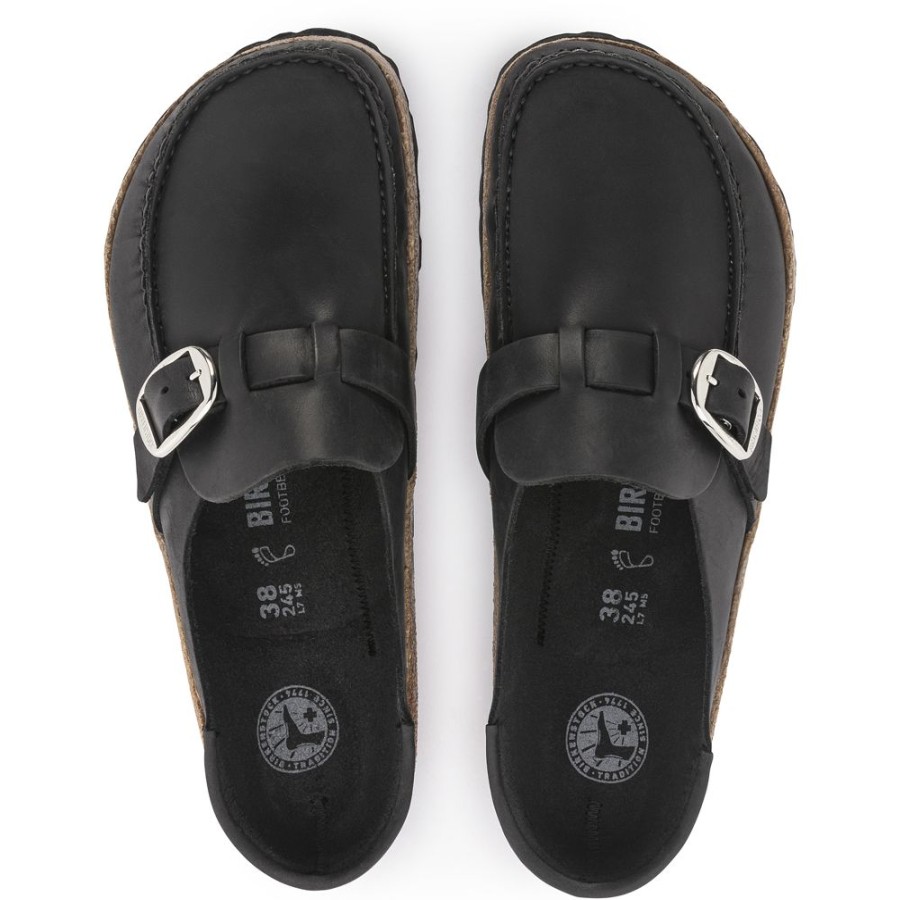 Birkenstock Buckley Black Oiled Leather Regular Width | Clogs