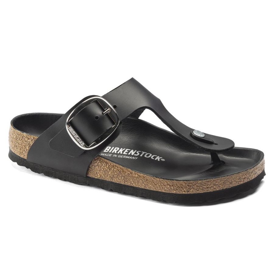 Birkenstock Gizeh Big Buckle Black Oiled Leather Regular Width Hard Footbed | Sandals