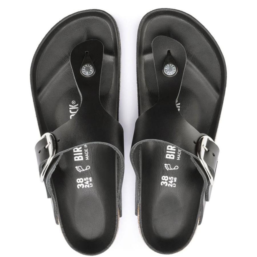 Birkenstock Gizeh Big Buckle Black Oiled Leather Regular Width Hard Footbed | Sandals