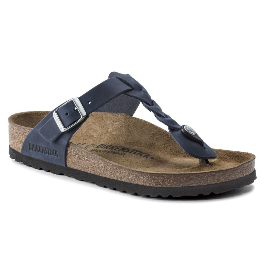 Birkenstock Gizeh Braid Navy Oiled Leather Regular Width Hard Footbed | Sandals