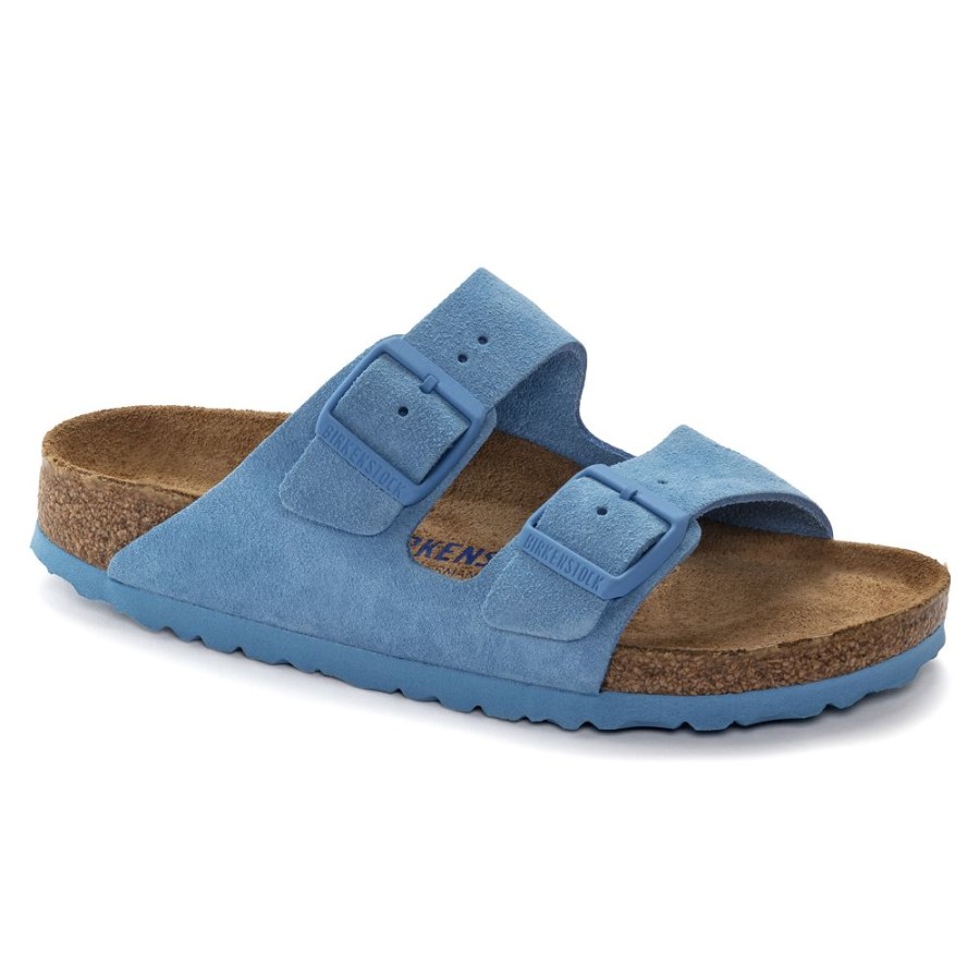 Birkenstock Arizona Sky Blue Suede Leather Narrow Width Soft Footbed | Sandals